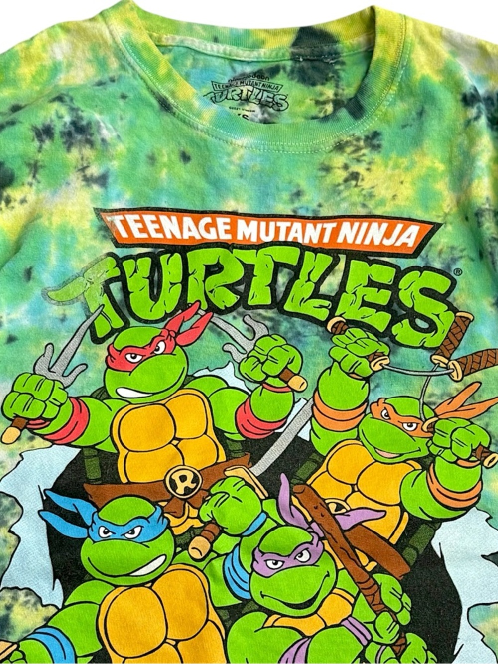 Youth TMNT Ninja Turtles Tie Dye Shirt Kids XS 4/5 Nickelodeon Graphic Tee Green